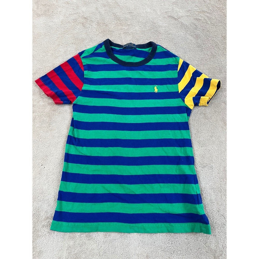 Polo Ralph Lauren T-Shirt Kids Boys 7 Striped Multicolor Cotton Short Sleeve EUC